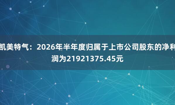 凯美特气:2026年半年度归属于上市公司股东的净利润为21921375.45元