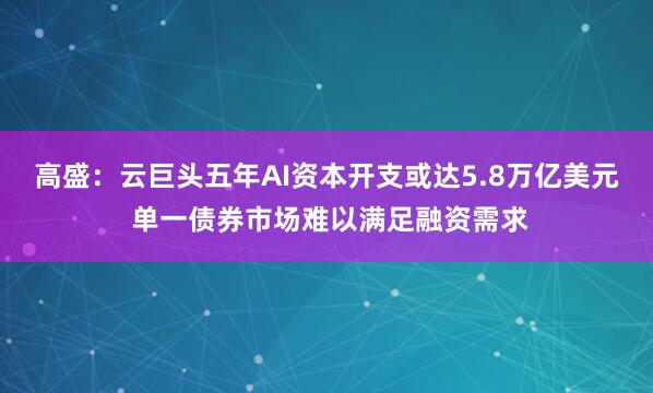 高盛：云巨头五年AI资本开支或达5.8万亿美元 单一债券市场难以满足融资需求