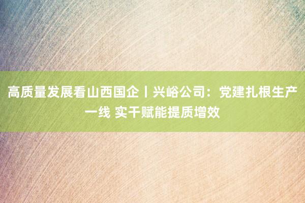 高质量发展看山西国企丨兴峪公司：党建扎根生产一线 实干赋能提质增效