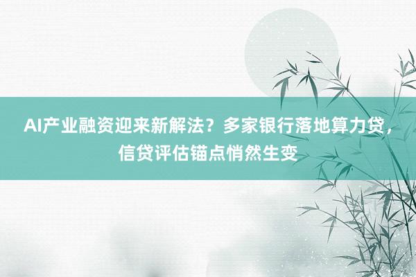 AI产业融资迎来新解法？多家银行落地算力贷，信贷评估锚点悄然生变