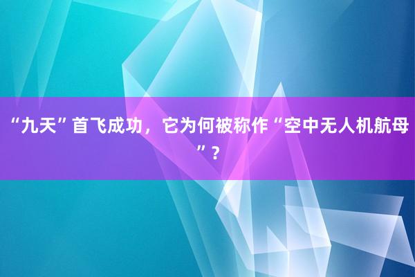 “九天”首飞成功，它为何被称作“空中无人机航母”？
