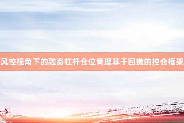 风控视角下的融资杠杆仓位管理基于回撤的控仓框架