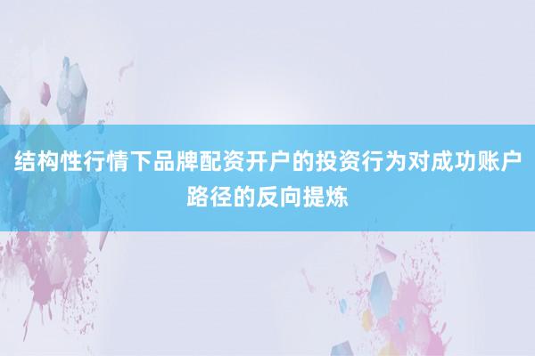 结构性行情下品牌配资开户的投资行为对成功账户路径的反向提炼
