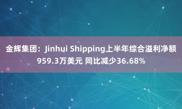 金辉集团：Jinhui Shipping上半年综合溢利净额959.3万美元 同比减少36.68%