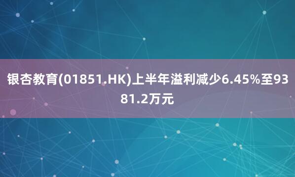 银杏教育(01851.HK)上半年溢利减少6.45%至9381.2万元