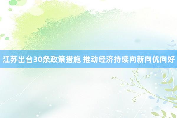 江苏出台30条政策措施 推动经济持续向新向优向好