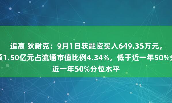 追高 狄耐克：9月1日获融资买入649.35万元，融资余额1.50亿元占流通市值比例4.34%，低于近一年50%分位水平