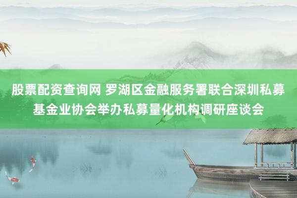 股票配资查询网 罗湖区金融服务署联合深圳私募基金业协会举办私募量化机构调研座谈会