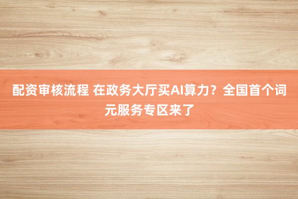 配资审核流程 在政务大厅买AI算力？全国首个词元服务专区来了